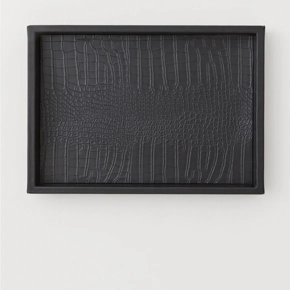 H&M black faux leather tray . New.